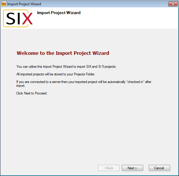 File:SIX_Guide/007_Projects/001_Project_Explorer/Creating_Projects/Import_Project/import_project_wizard.jpg