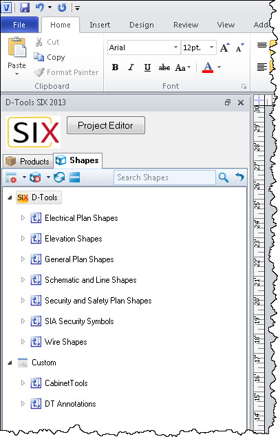 File:SIX_Guide/007_Projects/003_Visio_Interface/Visio_Shapes_for_SIX/d-tools_six_2013_shapes_window.jpg